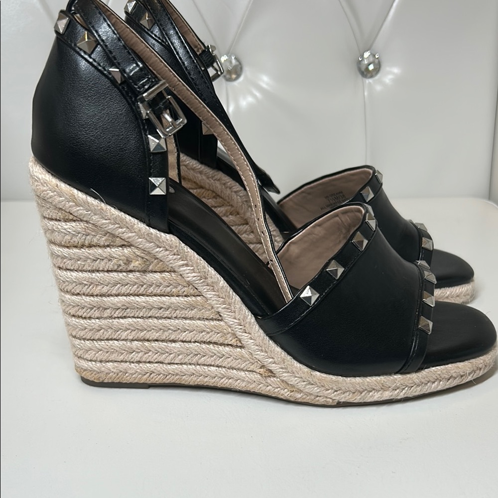 Mix No. 6 Black Espadrille Sandals with Studded Straps
